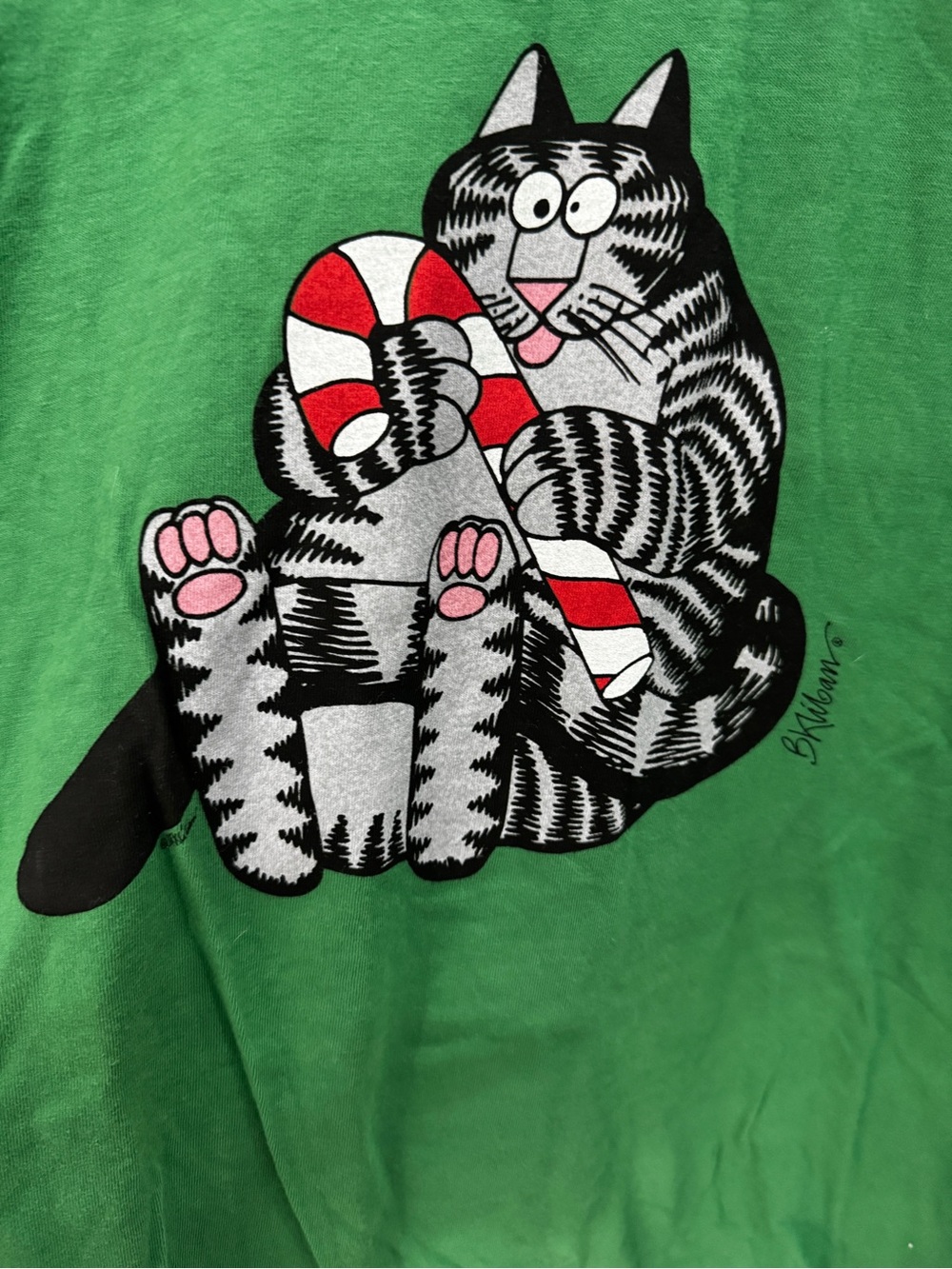 New B. Kliban Christmas Cat Candy Cane Crazy Shirts Hawaii Tee Wintergreen Dyed - Picture 3 of 11